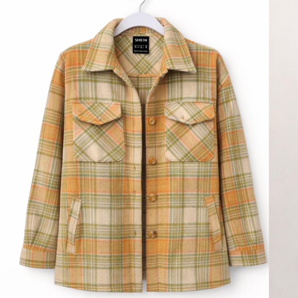 SHEIN Plaid Women's Jacket in Orange and Green size small